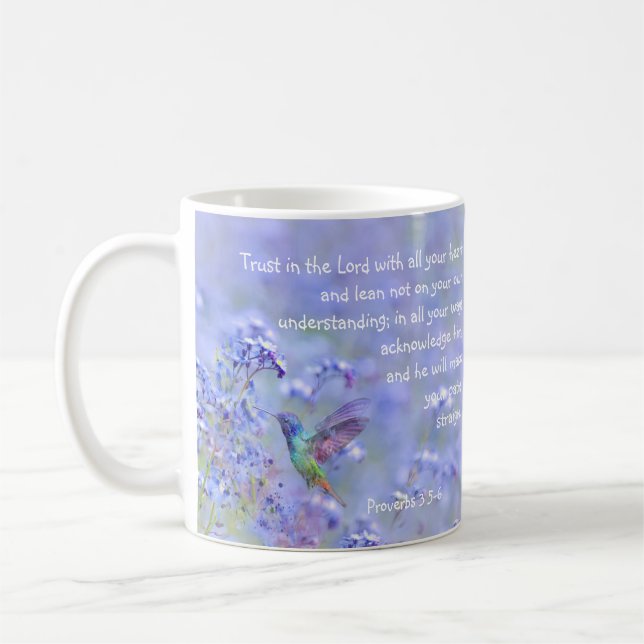 Hummingbird Bird Blue Garden Floral BibleScripture Coffee Mug (Left)