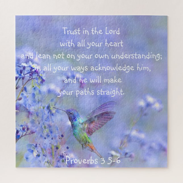 Hummingbird Bird Blue Garden Floral BibleScripture Jigsaw Puzzle (Vertical)