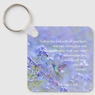 Hummingbird Bird Blue Garden Floral BibleScripture Key Ring