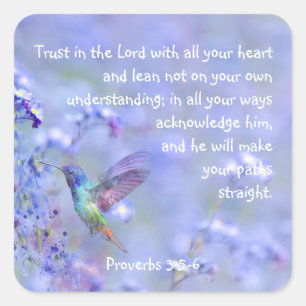 Hummingbird Bird Blue Garden Floral BibleScripture Square Sticker
