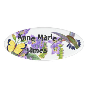 Hummingbird Bird Butterfly Flowers Floral Name Tag