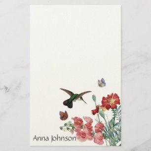 Hummingbird Bird Butterfly Flowers Stationery