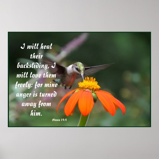 Hummingbird Bird Flower Floral Hosea 14:4 Healed Poster (Front)