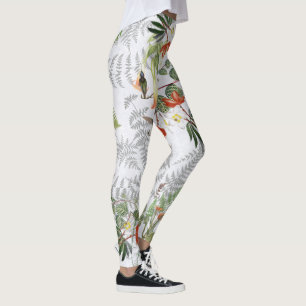 Hummingbird Bird Flower Palm Frond Ferns Leggings