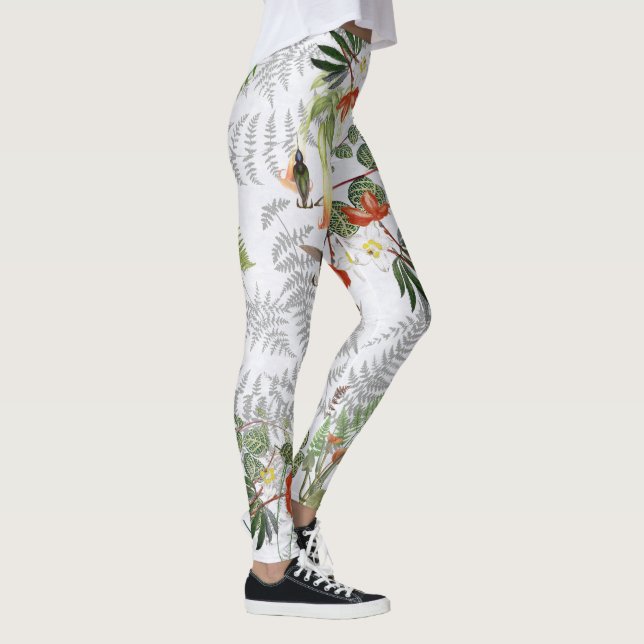 Hummingbird Bird Flower Palm Frond Ferns Leggings (Right)