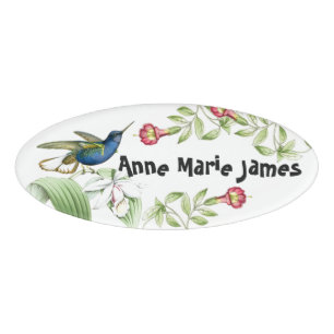 Hummingbird Bird Flowers Floral Garden Nametag Name Tag