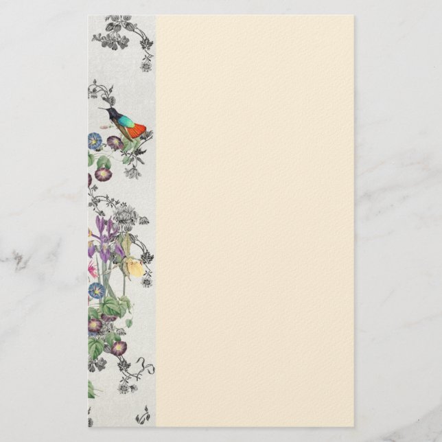 Hummingbird Bird Flowers Stationery (Front)