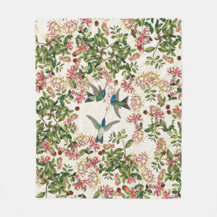 Hummingbird Bird Honeysuckle Flower Fleece Blanket