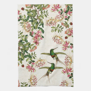 Hummingbird Bird Honeysuckle Flowers Kitchen Towel