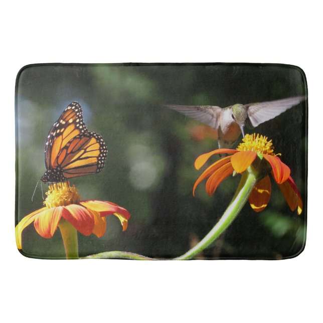 Hummingbird Bird Monarch Butterfly Flower Bathmat (Front)