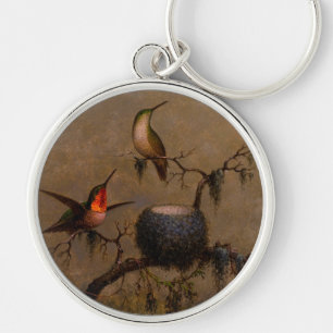 Hummingbird bird nest victorian heade painting key ring