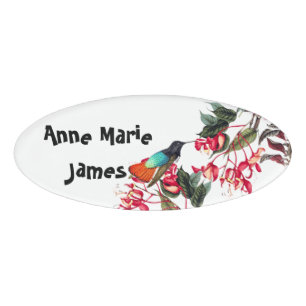 Hummingbird Bird Orchid Flowers Name Tag