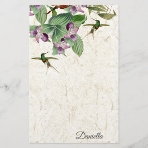 Hummingbird Bird Orchid Flowers Stationery