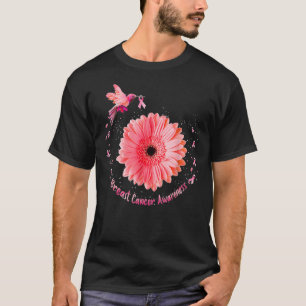Hummingbird Bird Pink Daisy Breast Cancer Awarenes T-Shirt
