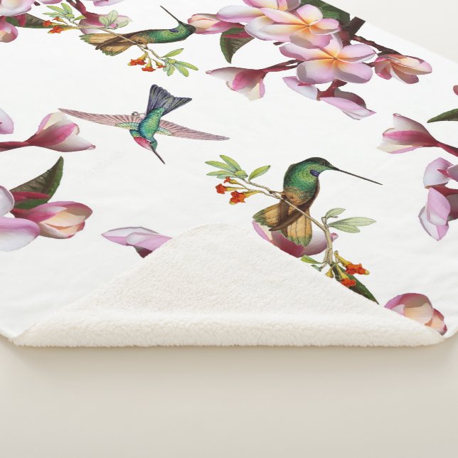 Hummingbird Bird Plumeria Flowers Sherpa Blanket (3/4)