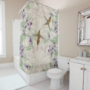 Hummingbird Bird Sweet Pea Flowers Shower Curtain