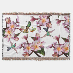 Hummingbird Bird Wildlife Plumeria Floral Throw