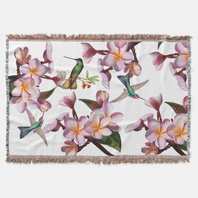 Hummingbird Bird Wildlife Plumeria Floral Throw (Front)