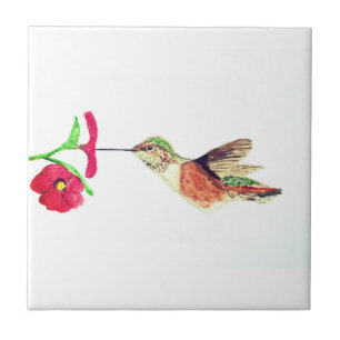 Hummingbird Bird Wildlife Watercolor Colourful Tile