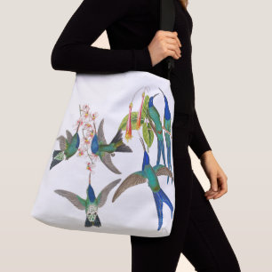 Hummingbird Birds Animal Flowers Shoulder Tote Bag
