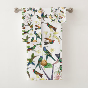 Hummingbird Birds Animals Flowers Bath Towel Set