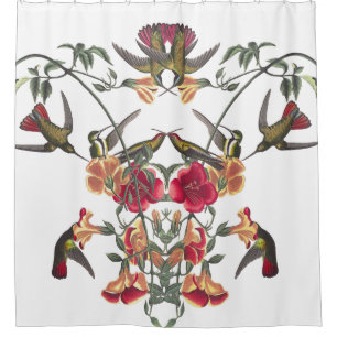 Hummingbird Birds Audubon Flower Shower Curtain