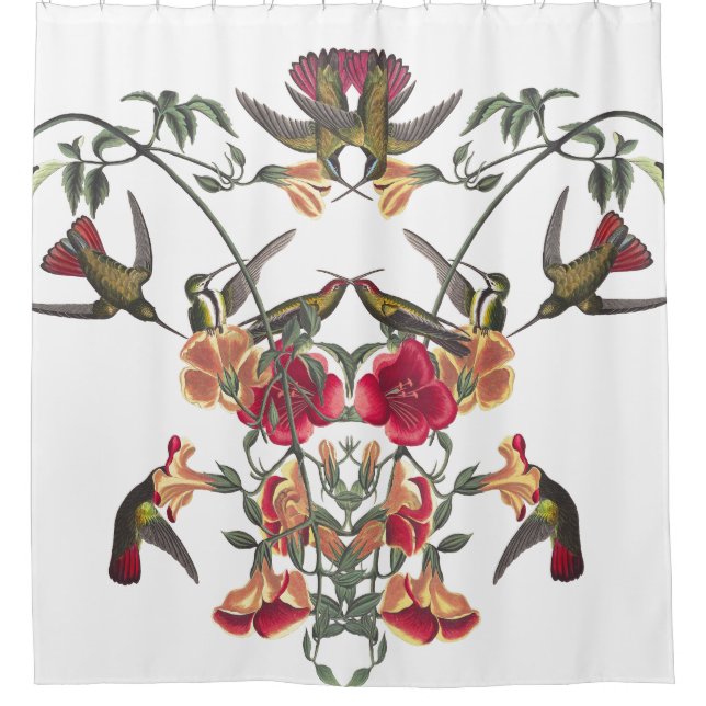 Hummingbird Birds Audubon Flower Shower Curtain (Front)