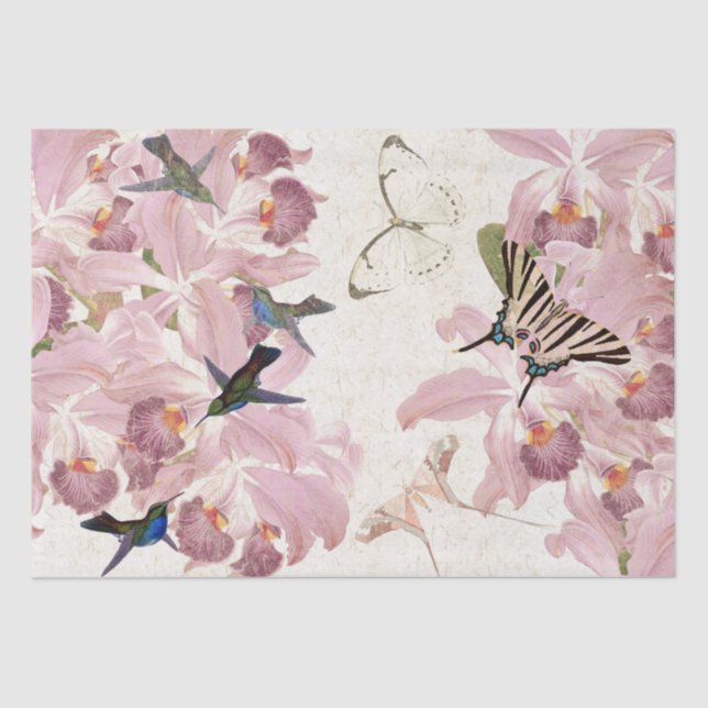 Hummingbird Birds Butterflies Floral Tissue Paper (Front)