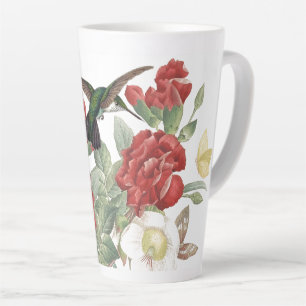 Hummingbird Birds Butterfly Red Rose Flowers Latte Mug