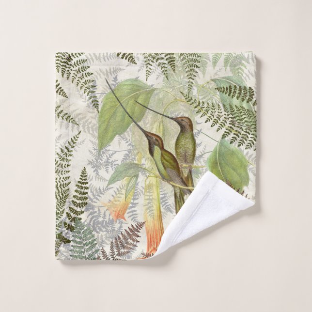 Hummingbird Birds Ferns Flowers Wash Cloth (Wash Cloth)