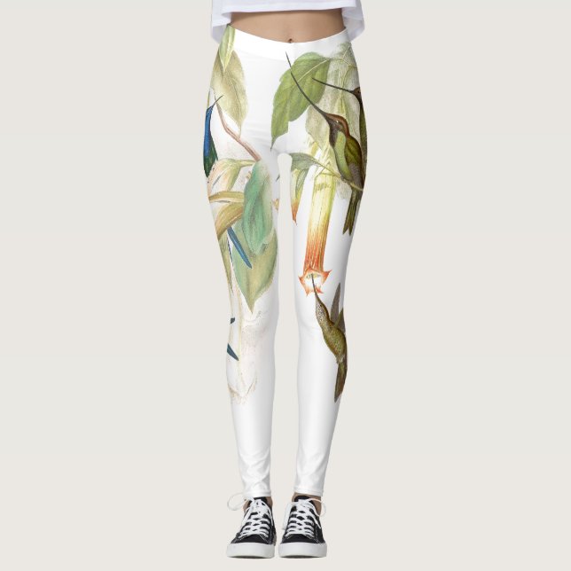 Hummingbird Birds Floral All Over Print Leggings (Front)