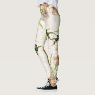 Hummingbird Birds Floral Animals Wildlife Leggings