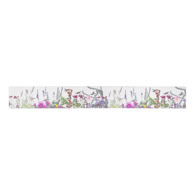 Hummingbird Birds Floral Flower Grosgrain Ribbon (Front)