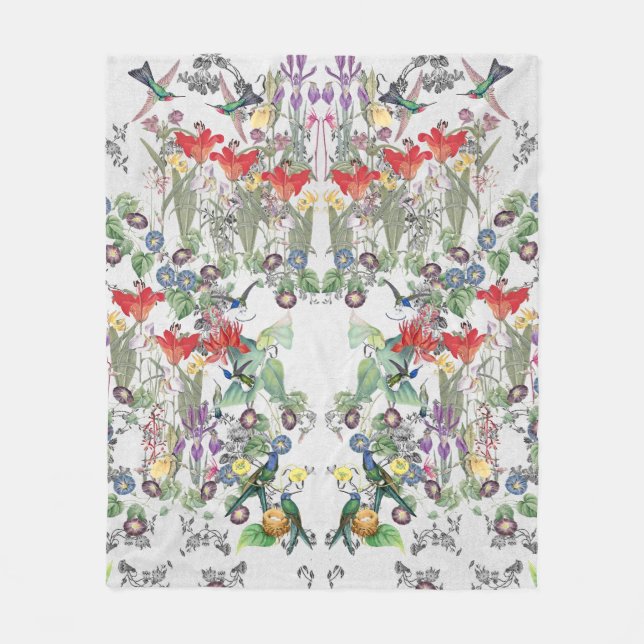 Hummingbird Birds Flower Garden Fleece Blanket (Front)