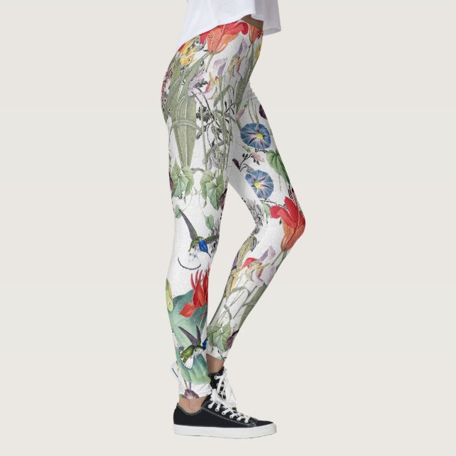 Hummingbird Birds Flowers All Over Print Leggings (Right)