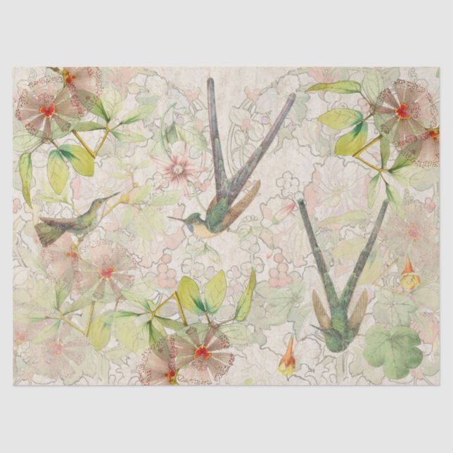 Hummingbird Birds Flowers Animal Tissue Paper (Front)