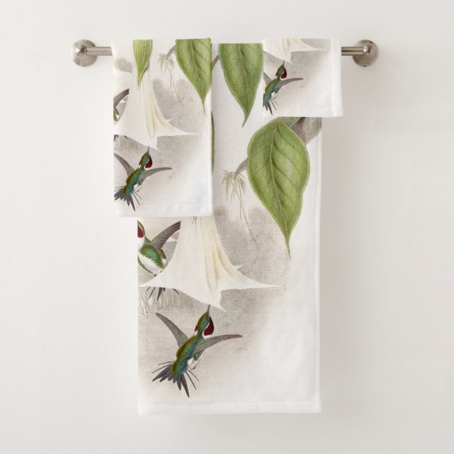 Hummingbird Birds Flowers Bath Towel Set (Insitu)