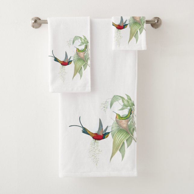 Hummingbird Birds Flowers Bath Towel Set (Insitu)