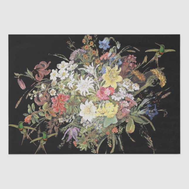 Hummingbird Birds Flowers Bouquet Tissue Paper (Front)