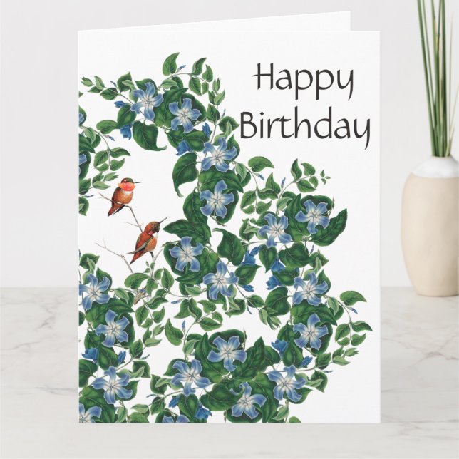 Hummingbird Birds Flowers Floral Birthday Card (Front)