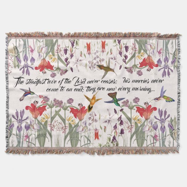 Hummingbird Birds Flowers Scripture Throw Blanket (Front)