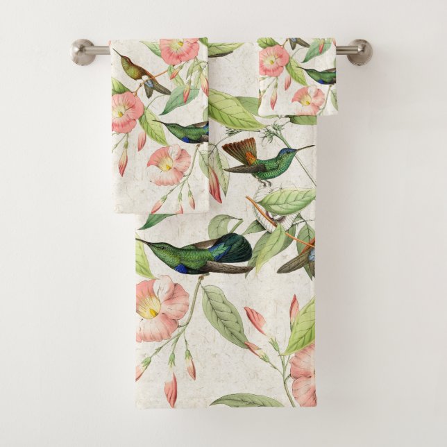 Hummingbird Birds Flowers Wildlife Bath Towel Set (Insitu)