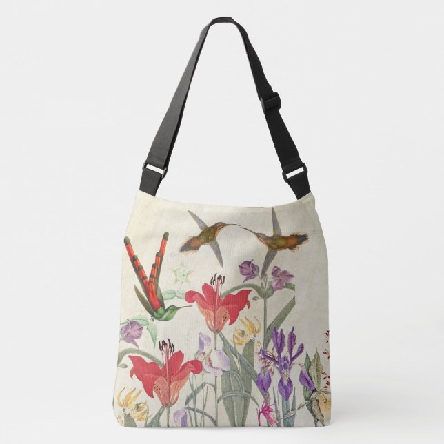 Hummingbird Birds Garden Flowers Shoulder Tote Bag (Front)