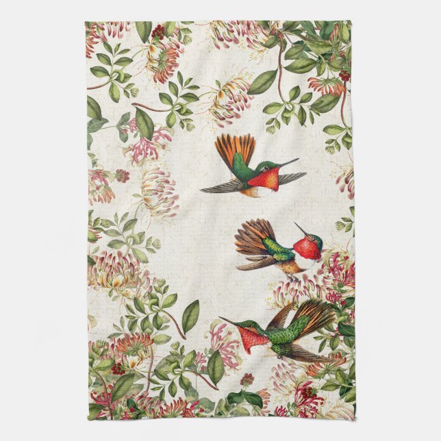 Hummingbird Birds Honeysuckle Flower Kitchen Towel (Vertical)