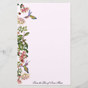 Hummingbird Birds Honeysuckle Flowers Floral Stationery