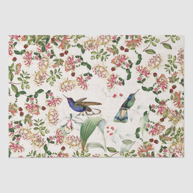 Hummingbird Birds Honeysuckle Flowers Tissue Paper (Front)