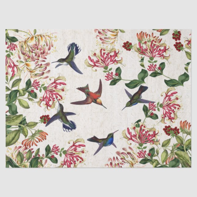 Hummingbird Birds Honeysuckle Flowers Tissue Paper (Front)