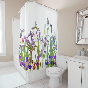 Hummingbird Birds & Iris Flowers Floral Curtain