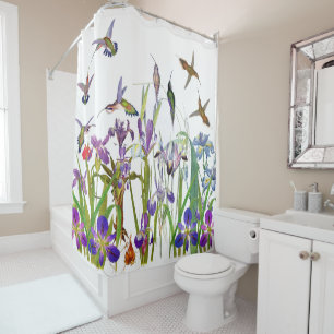 Hummingbird Birds & Iris Flowers Floral Curtain