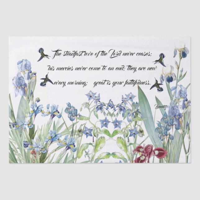 Hummingbird Birds Irises Floral Mercy Tissue Paper (Front)